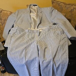 Franco Fortini Blue and White Pinstripe Suit